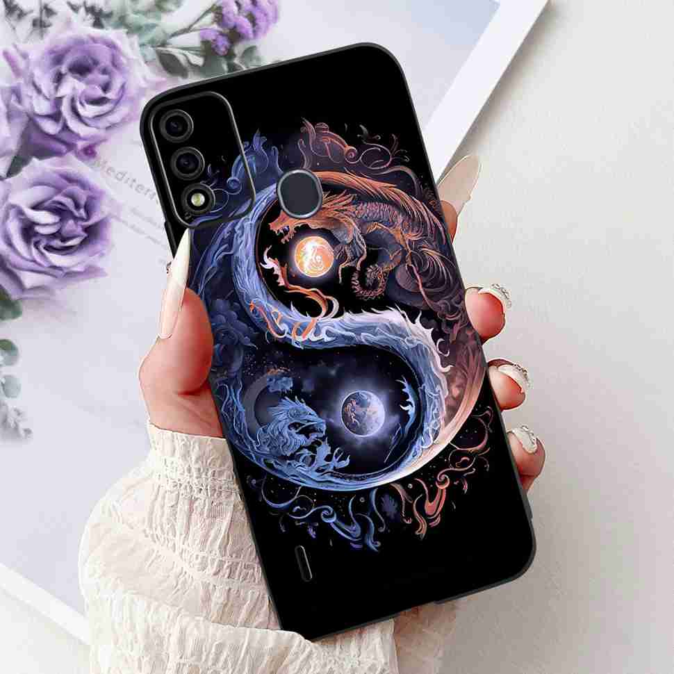 For Itel A48 6.1" Case Fashion Painting Soft Silicone TPU Black Cover For ITEL A48 itel a48 Popular Design Flowers Phone Cases