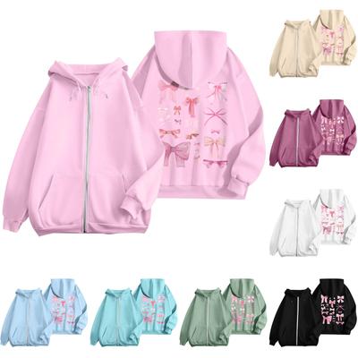 Женские толстовки на молнии для девочек-подростков, свитшот с цветочным принтом, одежда, повседневная куртка на шнурке с карманами