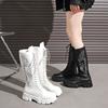 Модные вышитые сапоги для женщин 2025 Осень Новые на толстой подошве Высокие до колена сапоги в стиле ретро с круглым носком Длинные платформенные Botas Femenina