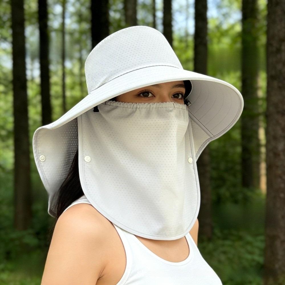 Simple Wide-Brimmed Shawl Mask Hat Solid Color Adjustable Picking Tea Hat Thin Polyester Sunshade Sun Hat Cycling