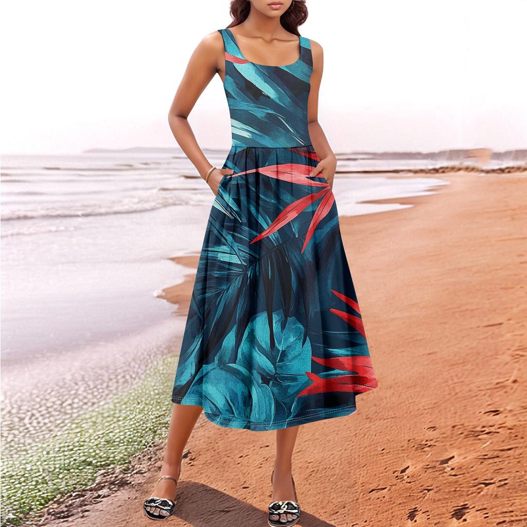 Women's Summer Spring Casual Floral Sundress Sleeveless Beach Vacation Flowy Boho Tank Midi Dresses