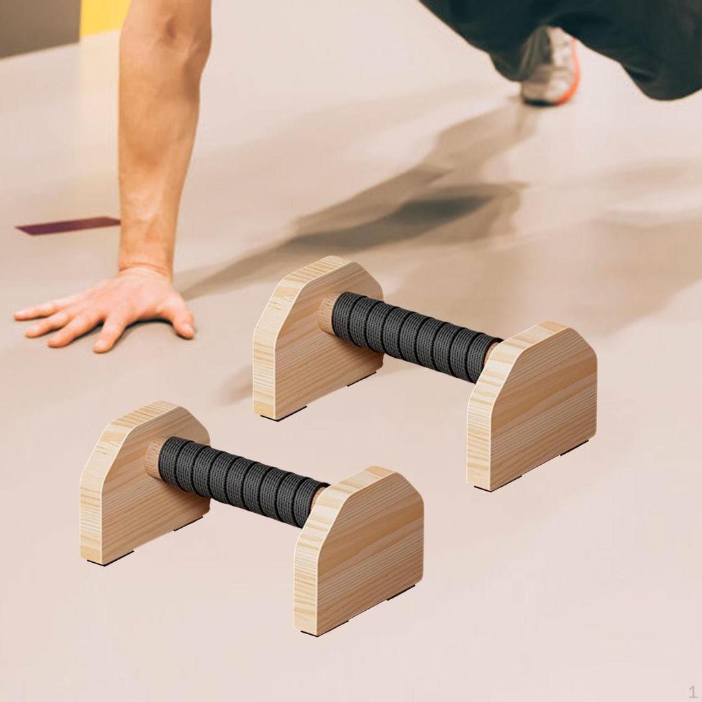 2 Pieces Push Up Bar Parallettes Handstand Bars Handles Wooden for Men Women Floor