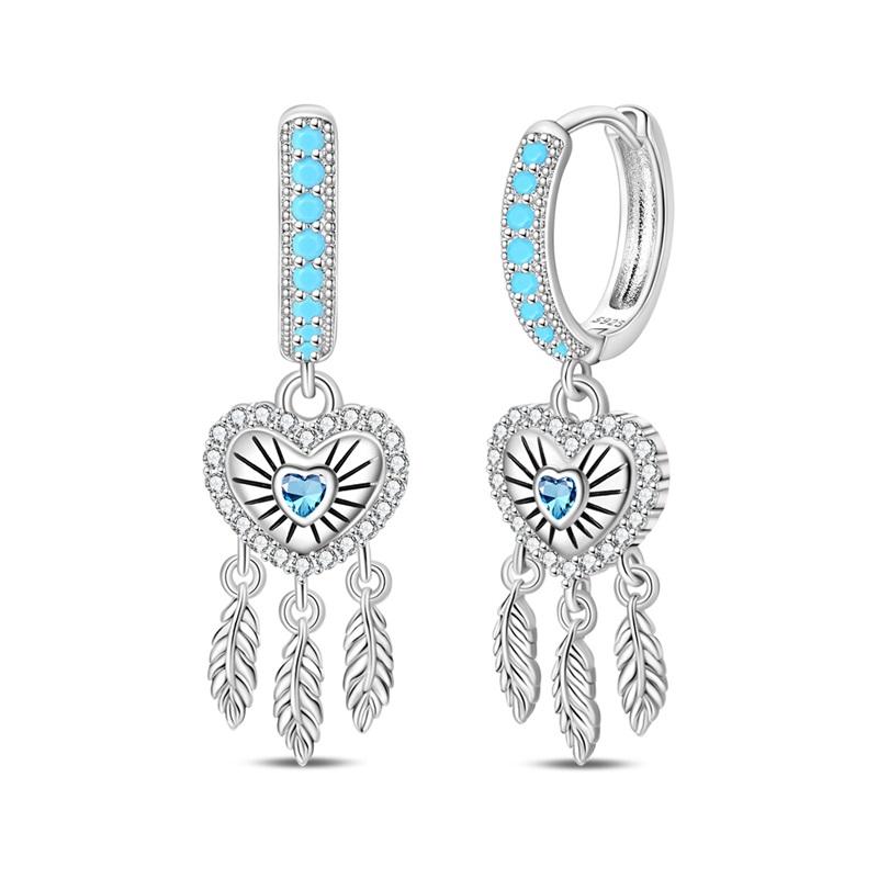 925 Silver DreamCatcher Hoop Earrings Turquoise Zircon Earrings For Women Fine Birthday Jewelry Gifts