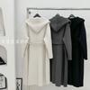 Hooded Lazy Loose Double-sided Wool Coat Lace-up Bathrobe Long Coat Autumn and Winter 25 New Women's Black and White Gray