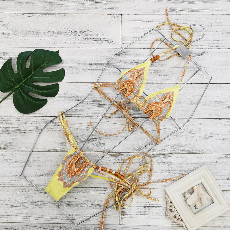 Новый сексуальный микро-бикини с принтом Купальник Женский Бразильский Бикини Купальник с низкой талией Слитный купальник с вырезами