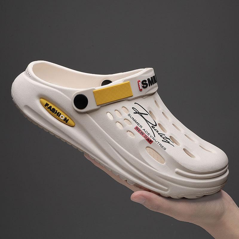 Летние тапочки-сабо Мужские тапочки-сабо Мягкая подошва Дышащие пляжные тапочки Мужские домашние тапочки Уличные нескользящие тапочки