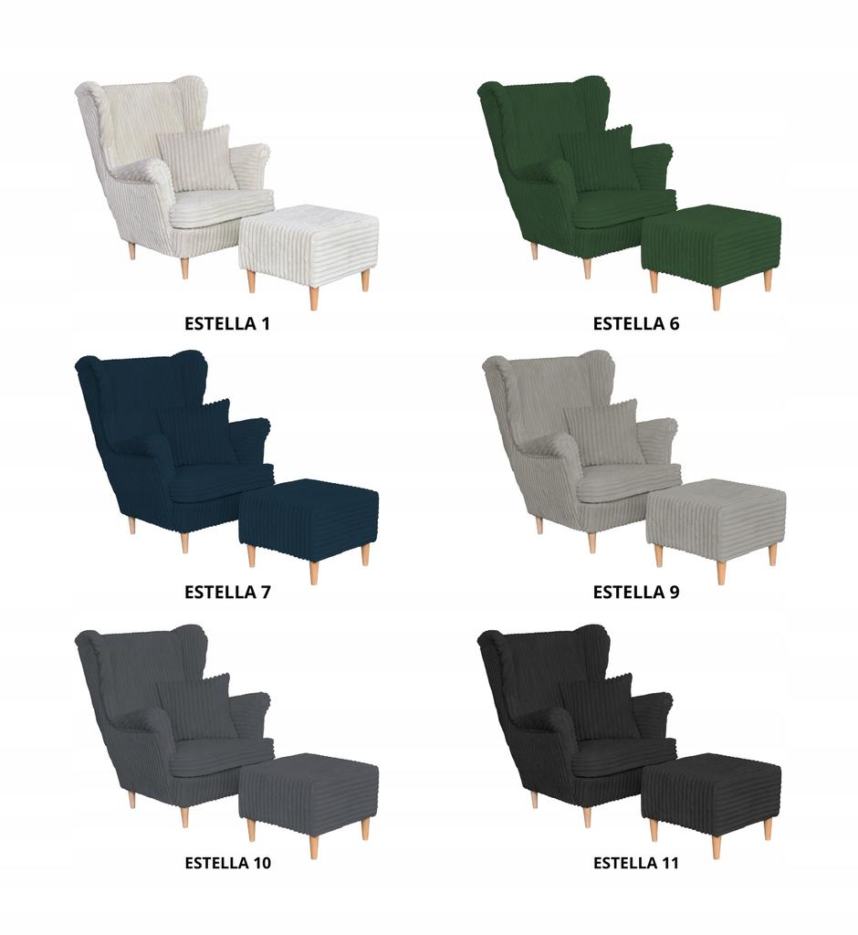 Fotel uszak Rene z podnóżkiem skandynawski Family Meble szary sztruks