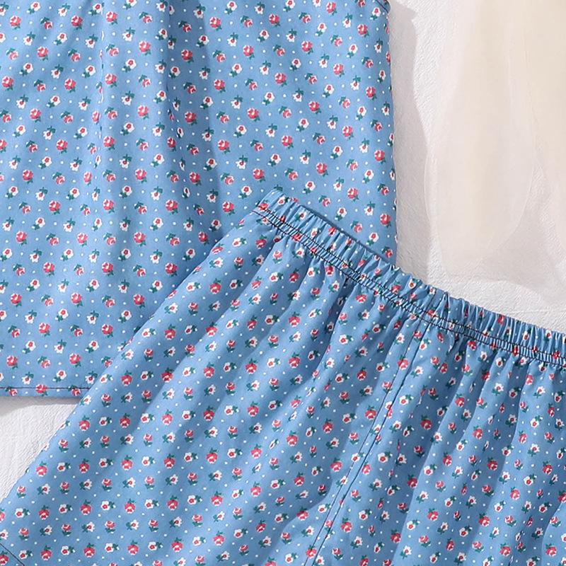 Children's Clothing Girls Suit Summer New Fly-sleeved Printing Short-sleeved Top + Shorts 2pcs