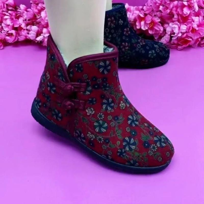 New Winter Soft-soled Cotton Boots Velvet Old Beijing Non-slip Warm Middle-aged Mother Flat-soled Cotton Shoes