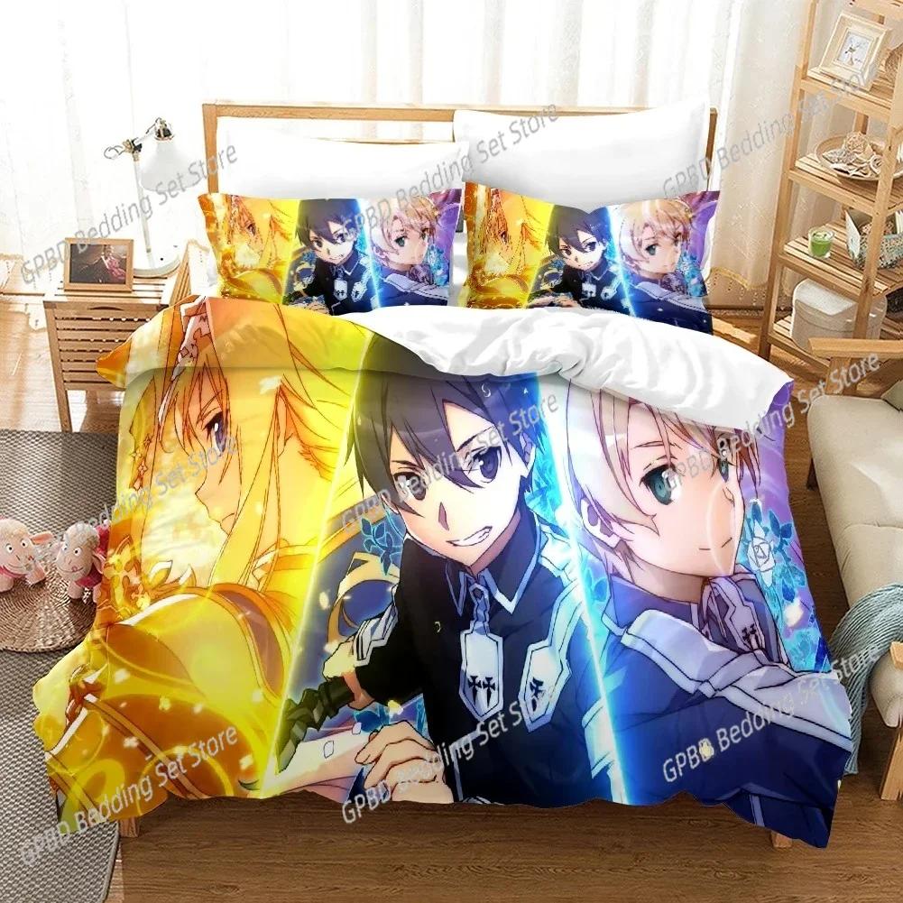 Sword Art Online Узор 3D НОВЫЙ Пододеяльник Наволочка Комплект постельного белья Взрослый Девочка Спальня Украшение Дети Односпальный Двуспальный Большой