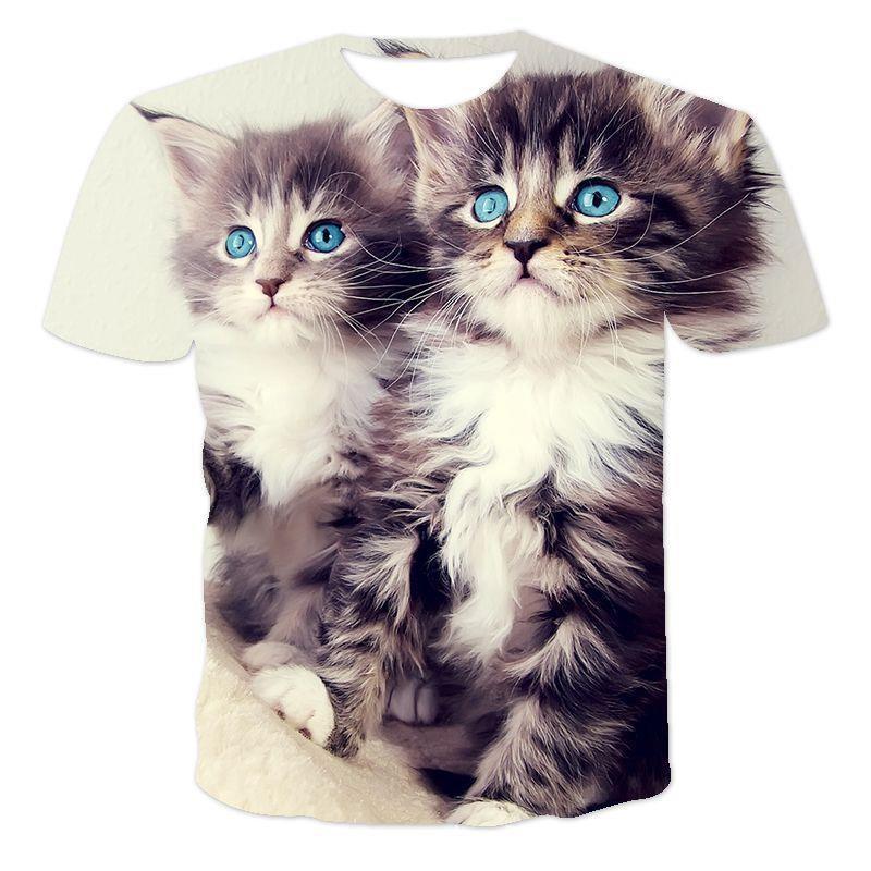 Women's Summer T-shirt Summer Cute Cat 3D Digital Printed T-shirt