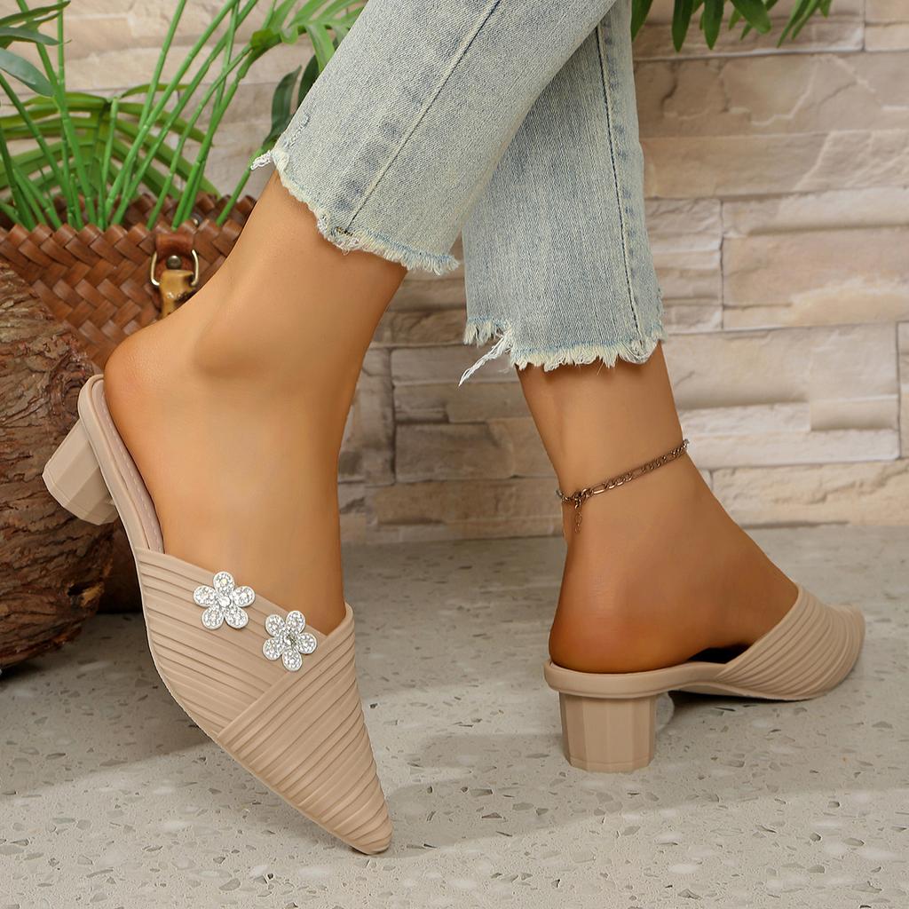 Повседневные полушлепанцы, Женская летняя мода, Взрослый острый толстый каблук, Крутые шлепанцы, Крутые шлепки