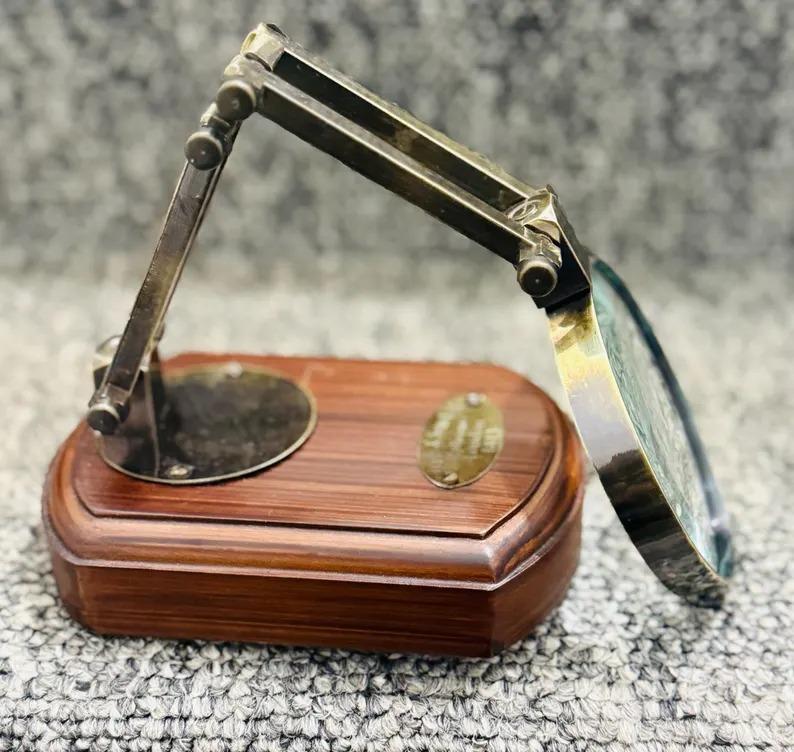 Vintage Table Decor Magnifier Nautical Antique Brass Adjustable Magnifying Glass