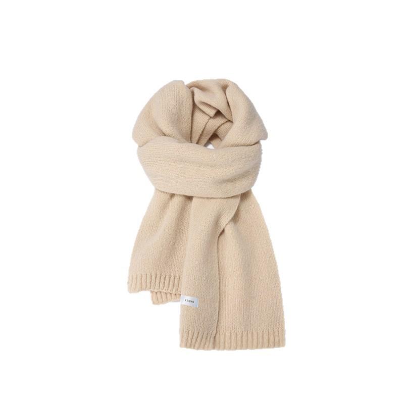 Simple wind wear scarf solid color knitted wool versatile white scarf new girl label warm and thicker