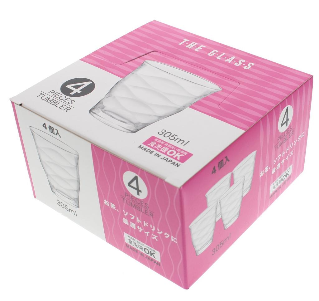 Стеклянный стакан Toyo Sasaki The Glass 305 мл, сделано в Японии, можно мыть в посудомоечной машине, набор из 4 шт. MZP-59105-4