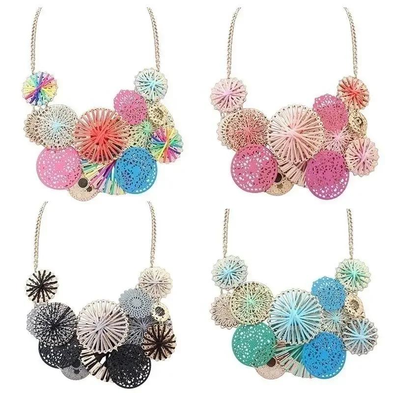 Women Fashion Flowers Choker Necklace Women Color Multicolor Bohemian Boho Collar Colorful Blue Big Necklace Jewerly Gift