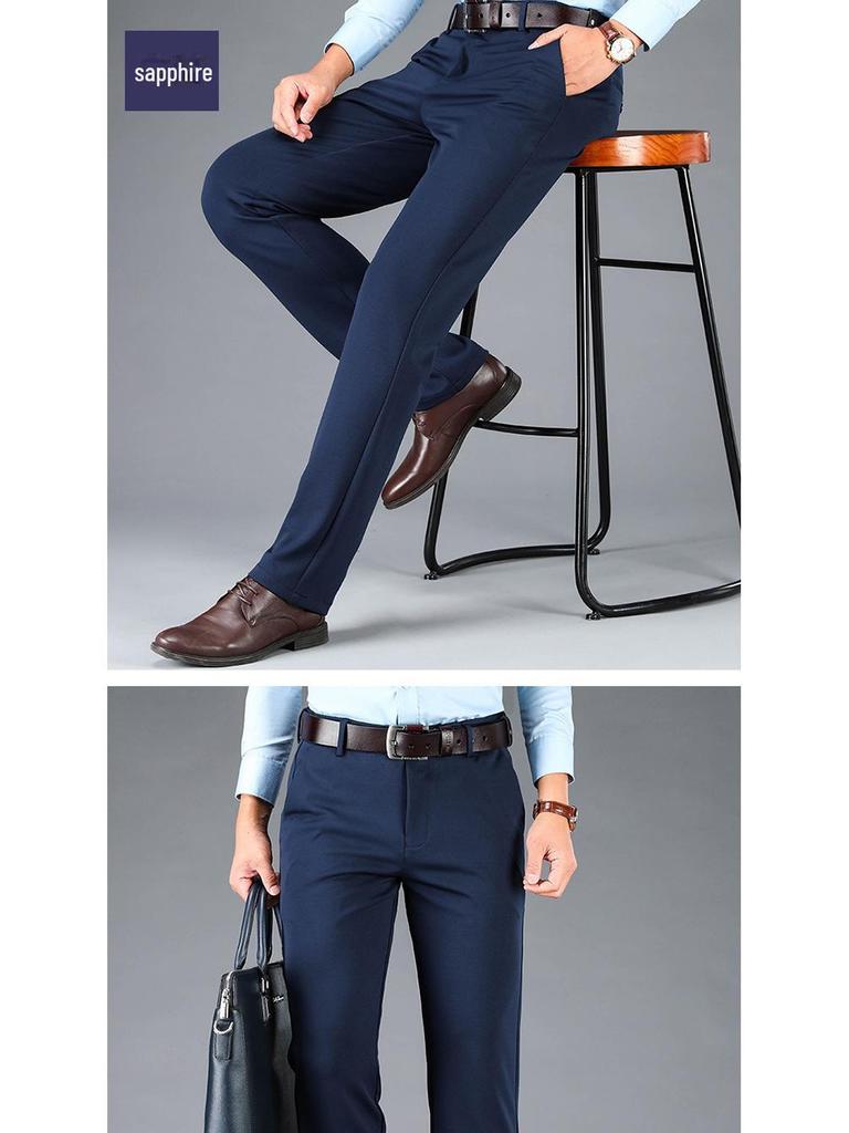 Men's Elastic Knit Straight-Leg Casual Trousers for Spring, Autumn, and Winter