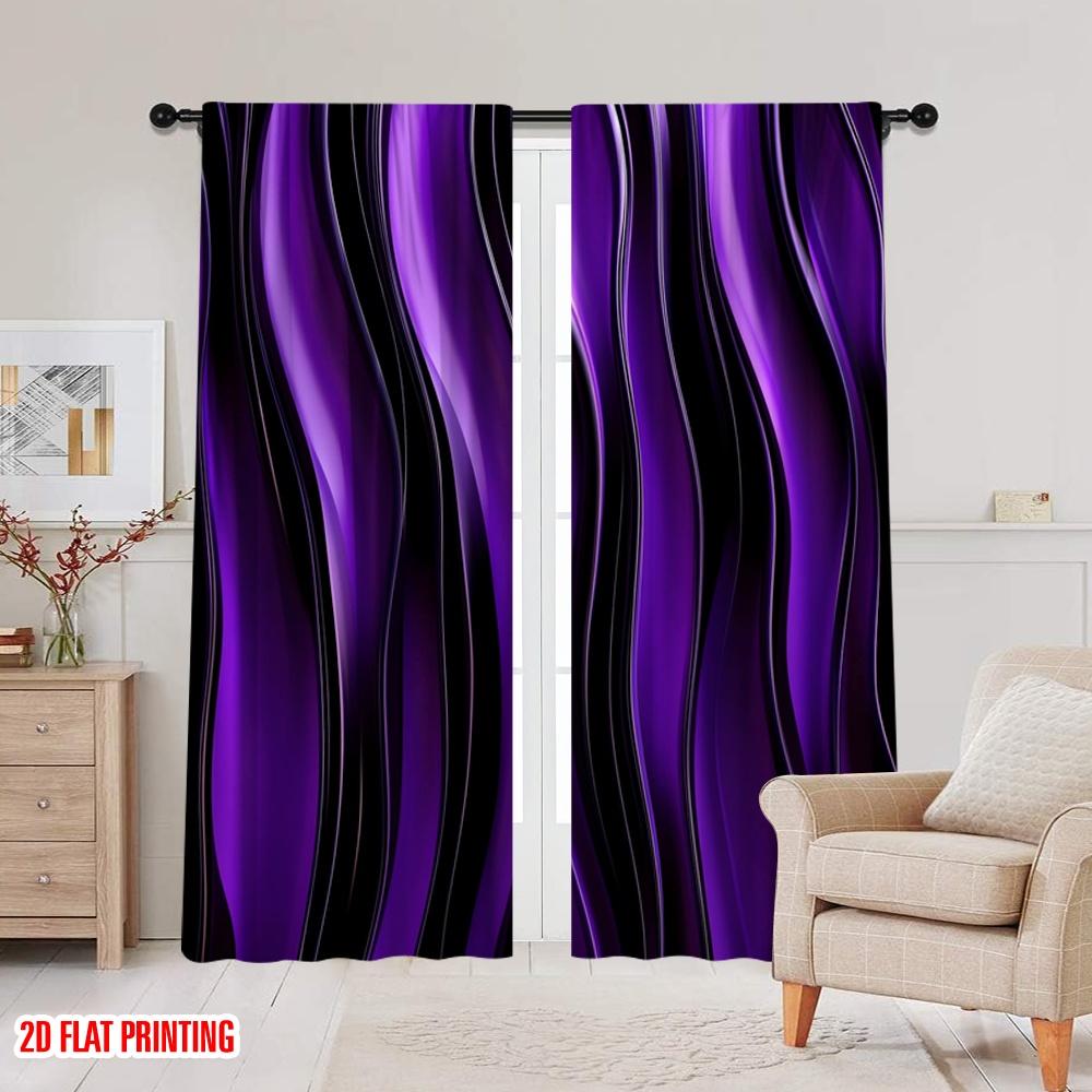 2D плоская печать 2 шт. оконные шторы фиолетовые завитки (4) 100% Полиэстер Без Электричества Универсальный Подходит для Праздника