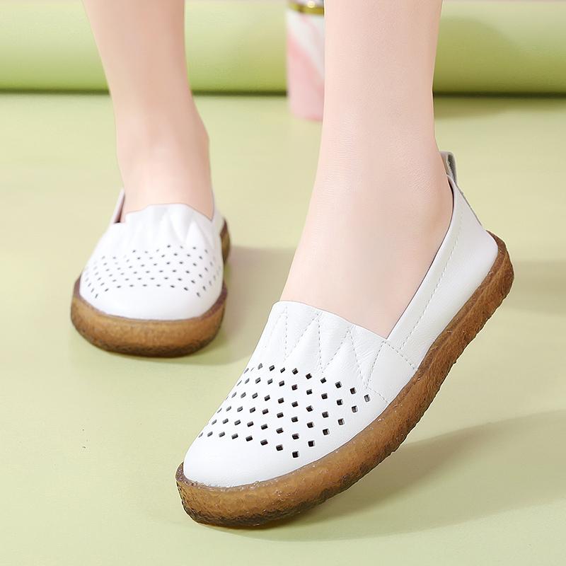 Женские мокасины, лоферы, повседневные, белые, летние, дышащие, мягкие, для медсестры, туфли на плоской подошве, черные, для вождения, для ходьбы, для мамы