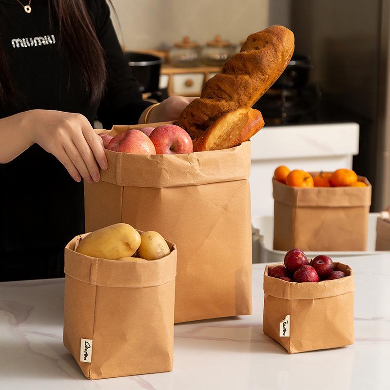 Eco-Friendly Washable Thickened Kraft Paper Bags-Multi-Purpose Storage Organizers for Desktop, Kitchen Countertop & Organization