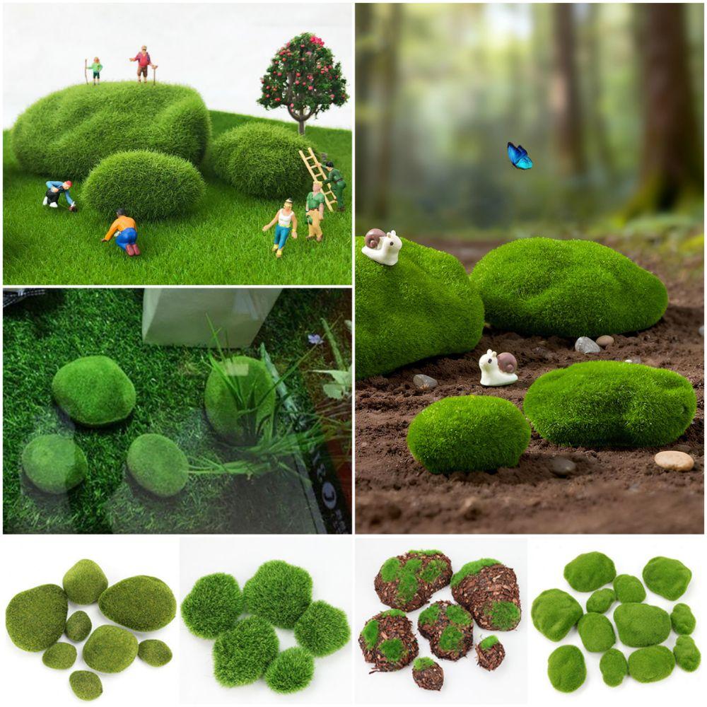 2/4/6/10PCS Flocking Foam Artificial Moss Rocks Micro Landscape Miniature Figurine Landscape Making