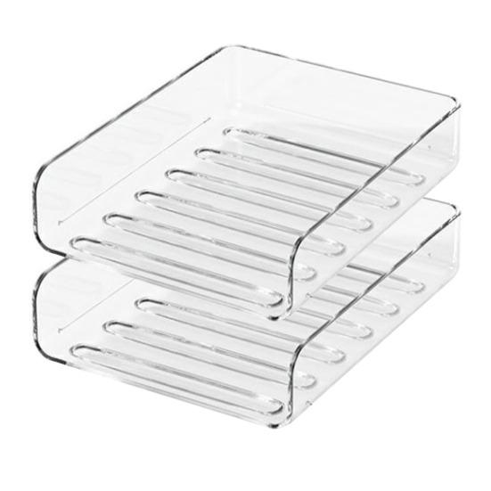 2Pcs Layered Stackable Desk Organizer Paper Tray Transparent Design Multi-Functional Storage Container Desk Accessories