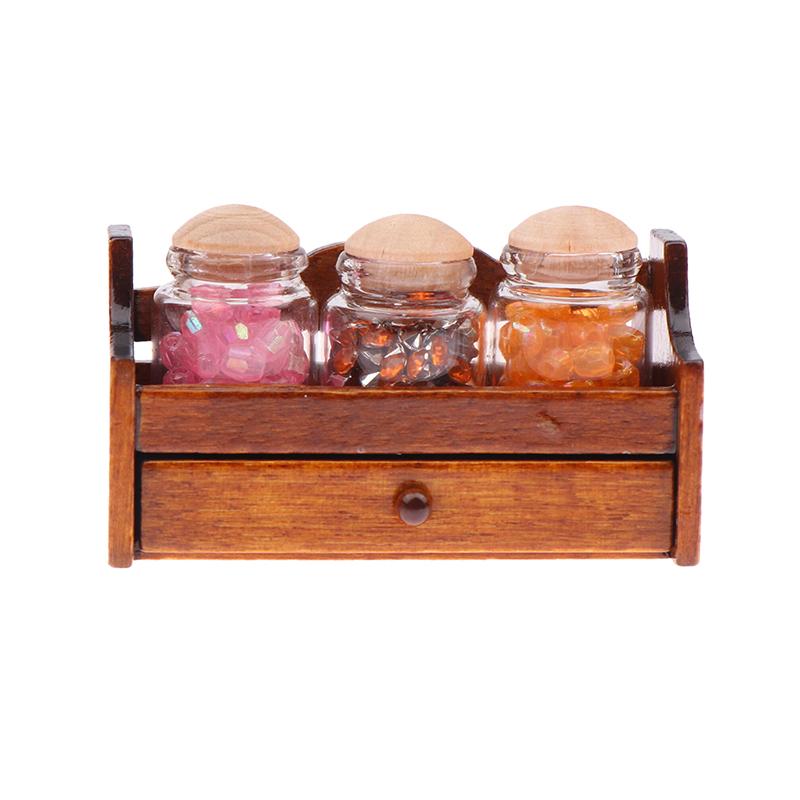 1/12 Dollhouse Mini Jar Rack Storage Rack With Jar Dollhouse Mini Kitchen Decoration Dolls House Scene Decor Accessories