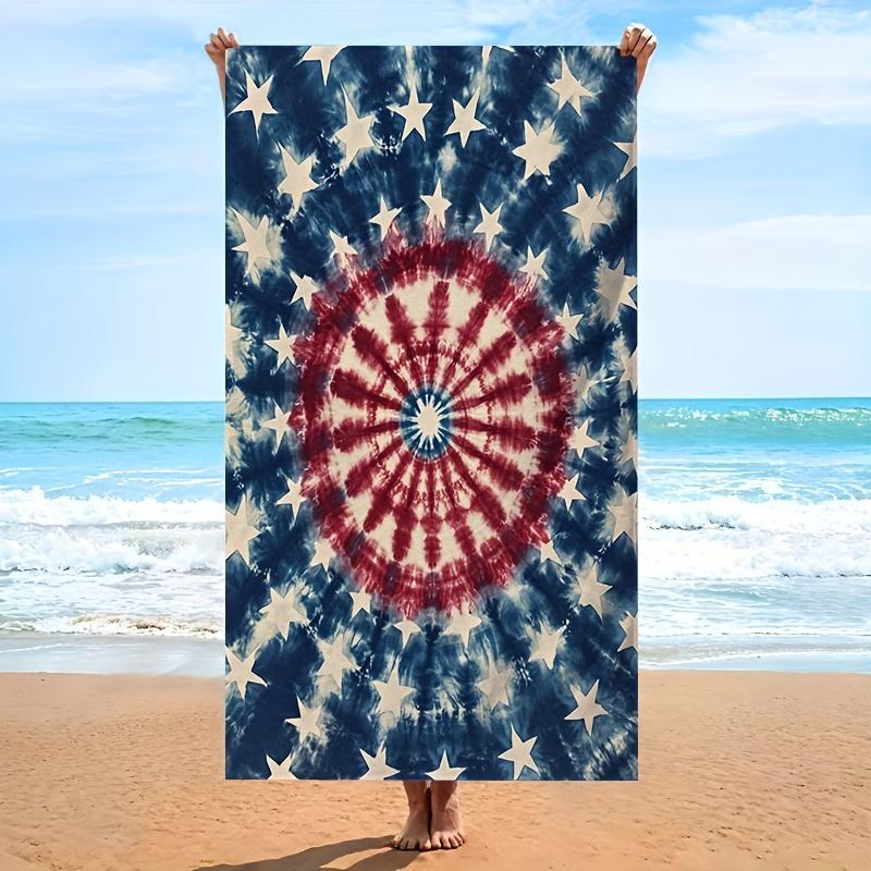 Пляжное полотенце с принтом американского флага tie-dye 1 шт. 2D плоская печать из микрофибры, устойчивое к песку, водонепроницаемое, для пляжа, бассейна, ванной, пикника, 4 июля