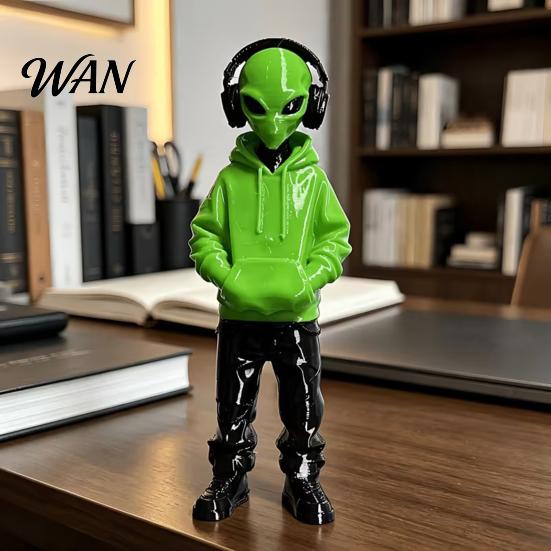Модный Офисный Настольный Орнамент 3D Печатная Фигурка Инопланетянина в Худи и Наушниках, Настольное Крутое Киберпанк Статуэтка-Орнамент, Кибер Стиль для Игровой Комнаты