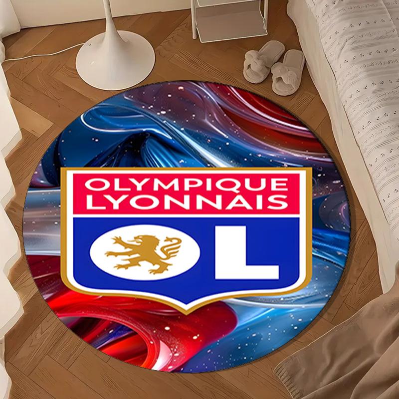 1PC Olympique Football Crest Round Rug for Livingroom,Bedroom, Palyroom, Chair Rug, Area rug, Circle Carpet, Large Size Fan Christmas gift