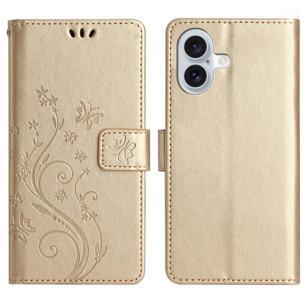 Для iPhone 17 Кожаный чехол-кошелек Чехол для телефона с тиснением в виде бабочки и цветка со шнурком