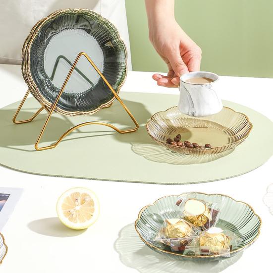 Прозрачная фруктовая тарелка с золотым краем, штабелируемая тарелка для закусок, небьющаяся круглая тарелка для салата, десерта, обеденная тарелка, принадлежности для столовой