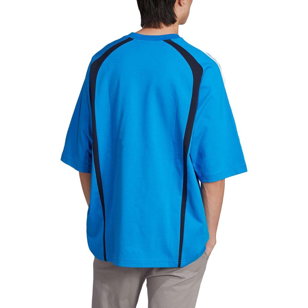 Adidas Футболка Originals с вышитым логотипом в виде трилистника и трех полосок, свободная, с коротким рукавом и круглым вырезом, с принтом Dopamine, реглан, мужские футболки, синие IW3639