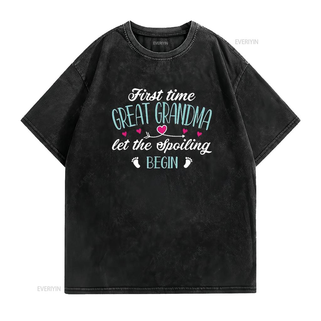 Womens First Time Great Grandma Let the Spoiling Begin New 1st T Shirt Black 4X Large vintage Washed Breathable Stretched