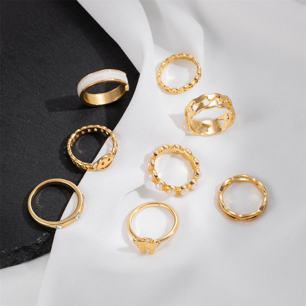 8 шт./компл., комплект колец в стиле хип-хоп с золотой цепочкой для женщин, простые кольца на палец с геометрическим рисунком в стиле панк, трендовые ювелирные аксессуары