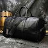 Men's Leather Travel Bag With Dry Wet Separation Black Cowhide Luggage Bag Large Capacity With Shoe Compartment Hand-held Fitness Bag