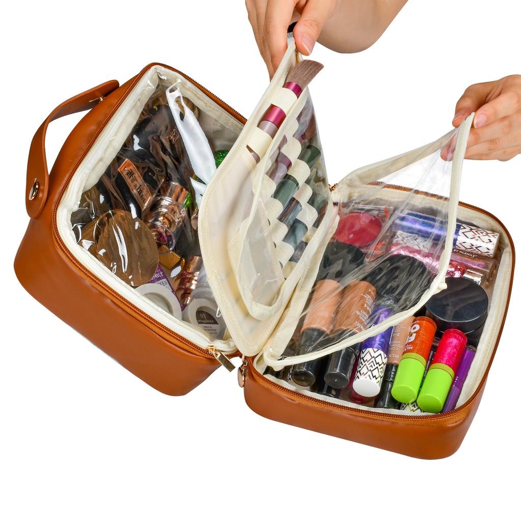 Factory Waterproof Large Capacity Multi-Functional PU Cosmetic Storage Bag Soft Handle Zipper Closure Toiletry Bag