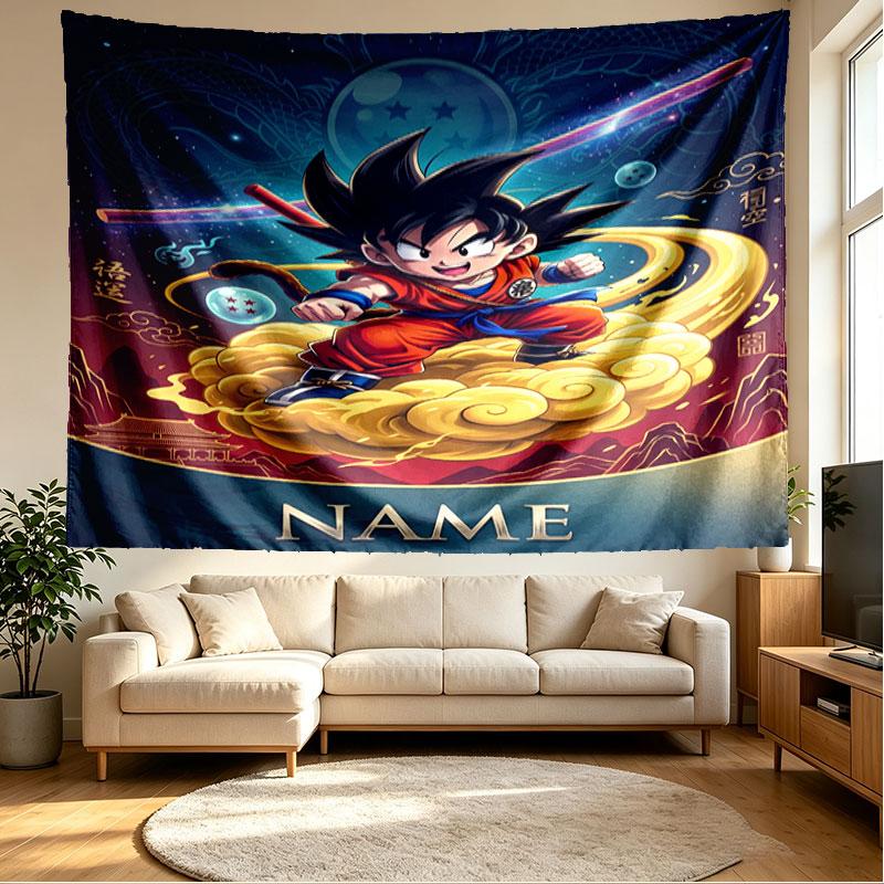 Custom Name Personalized Dragon Ball Print Tapestry, Wall Art Decor, Bedroom, Dorm, Apartment, LivingRoom, Party Backdrop, Gift for Birthday