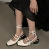 Summer Design Women Sandal Fashion Narrow Band Dress Square Heel Shoes Ladies Outdoor Patent Leather Mary Jane Shoes