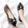 Fashion Lace Pearl With Bow Pointed Toe Women's Flat Shoes Popular Social Elegant 2025 Trend Korean Style Fashionable Ladies Footwear