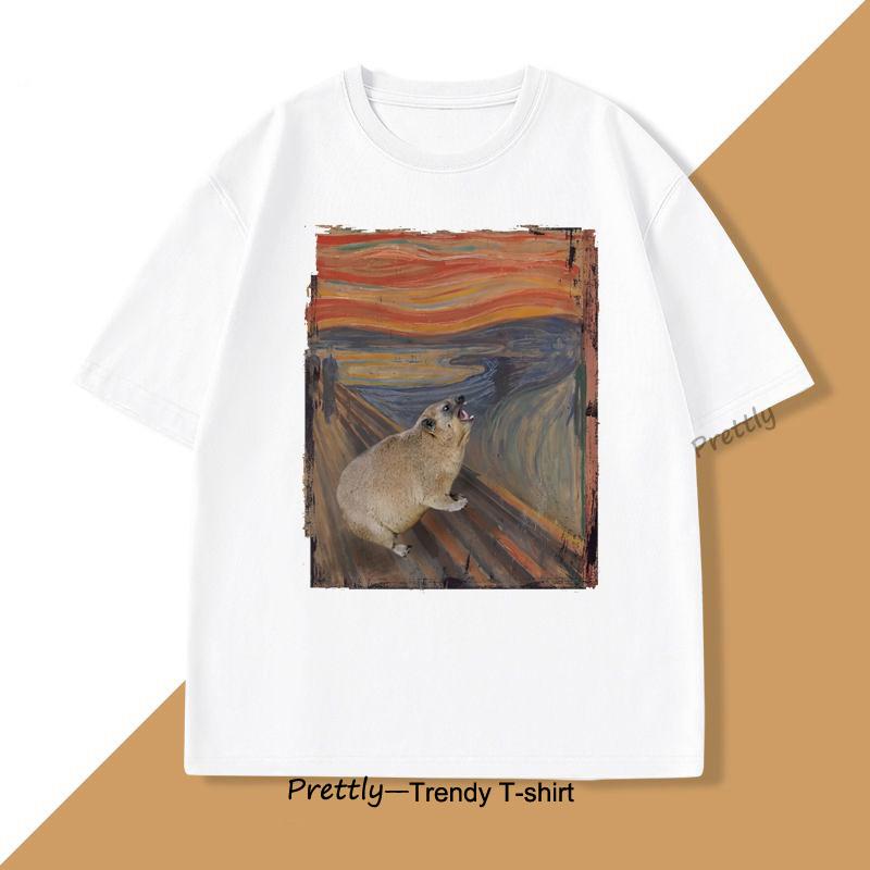 Hyrax Scream Parody Meme TShirt for Men Women Vintage Cotton Short Sleeve Round Neck Tshirts Loose Casual Mnes Clothing