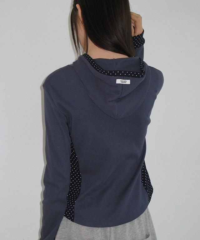 RONRON Dot Panel Slim Hoodie Long Sleeve Navy
