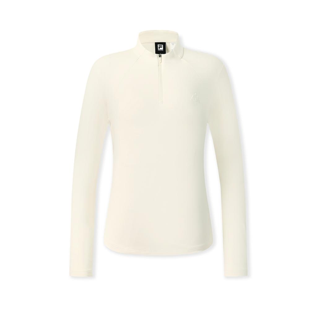 Fila Explorer Fashion Casual Outdoor Versatile Slim Fit Elastic Half Zip Knit Long Sleeve T-Shirt Women Tops Dew-White A11W547203FIV