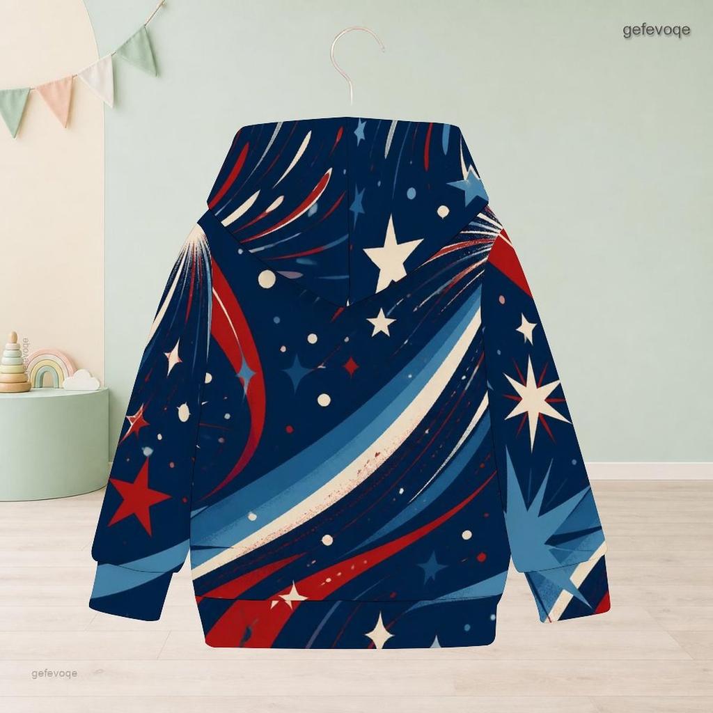 Girls Long Sleeve Hooded Pullover Eagle Star Stripe Printed Sweatshirt Red White Blue