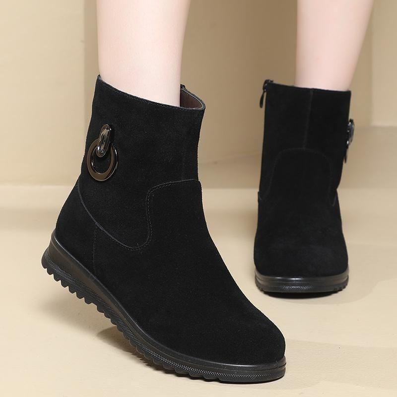 Женские очень толстые замшевые зимние сапоги на флисовой подкладке - Стильная, универсальная, теплая, удобная зимняя обувь