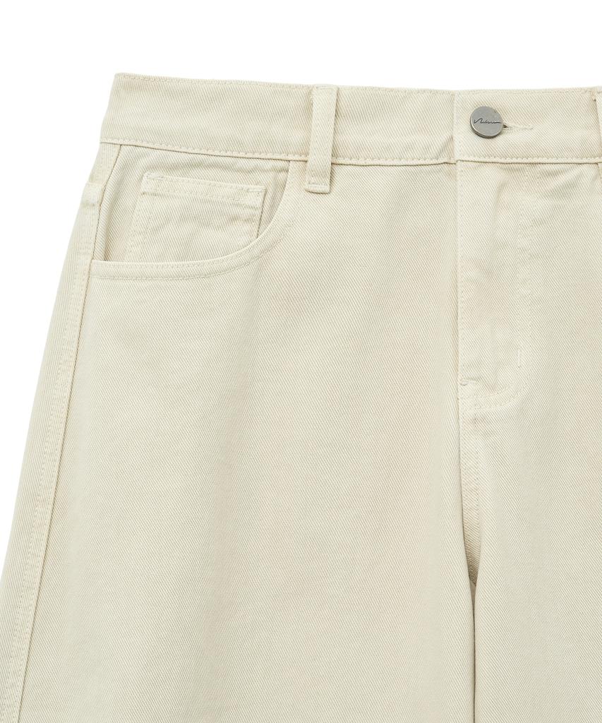 NOIRER FOR WOMAN Cotton Dyed Curved Denim Pants (Sand Beige)