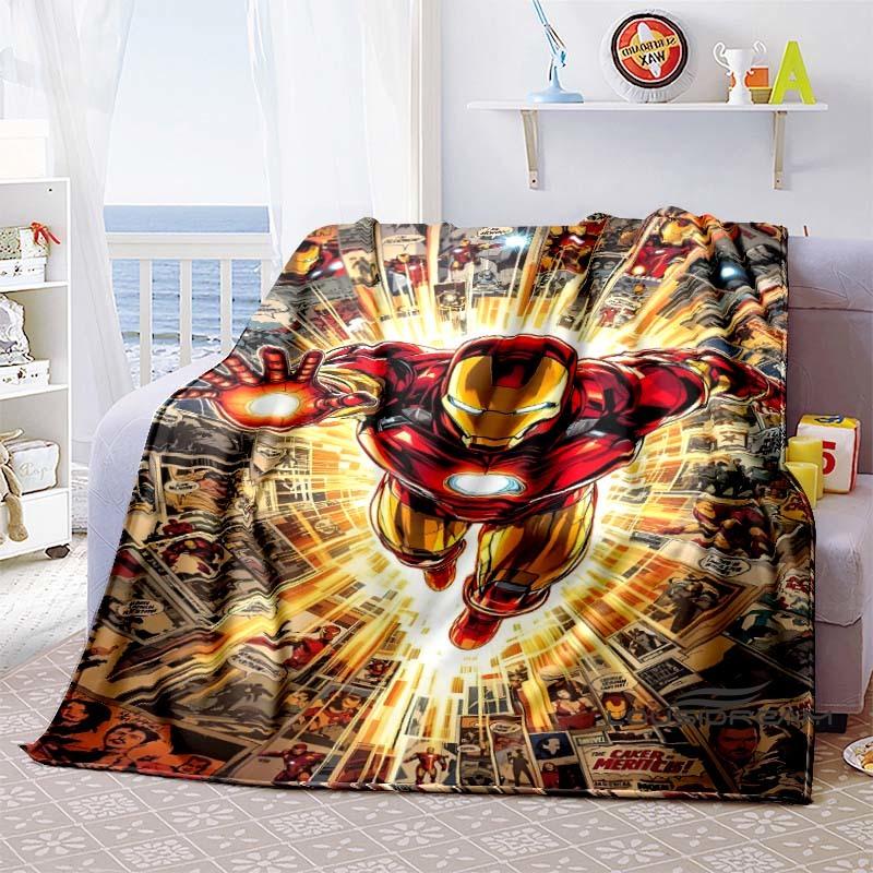 Iron Man Cartoon Comic Funny Expression Blanket, Warm Flannel Sofa Blanket, Home, Bedroom, Travel.