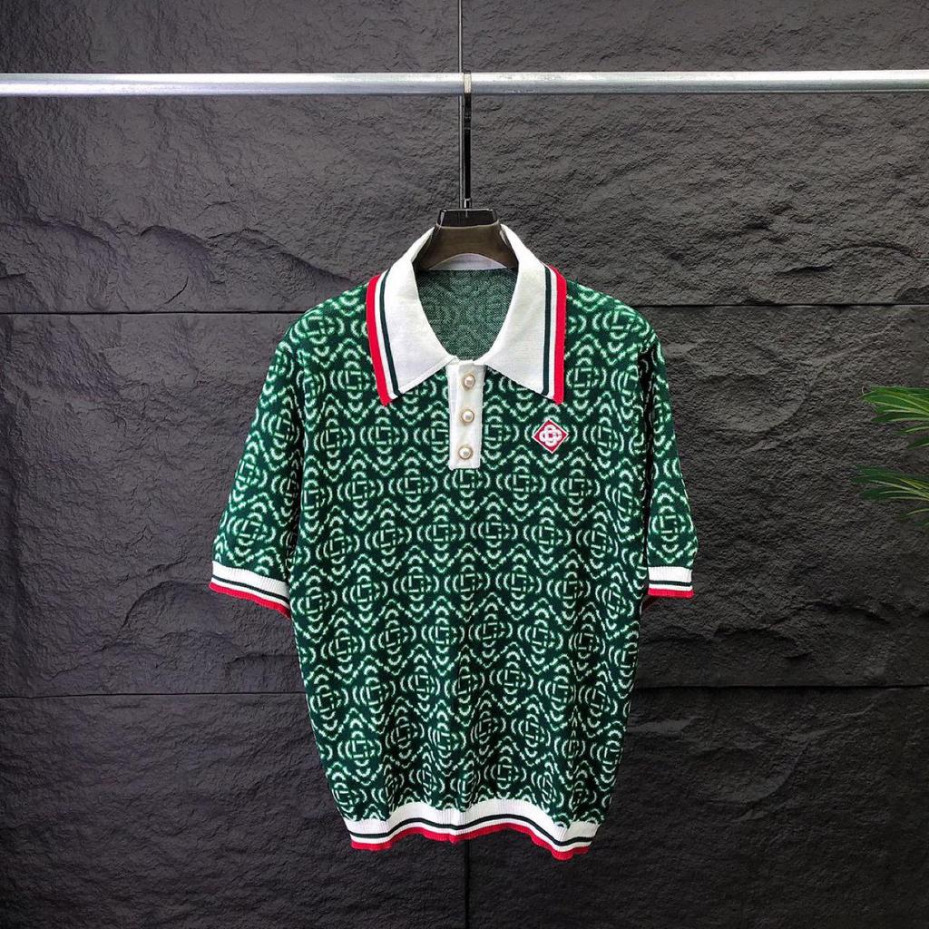 Новый трендовый мужской короткий рукав Ca Kasa, вязаный поло с жемчужными пуговицами