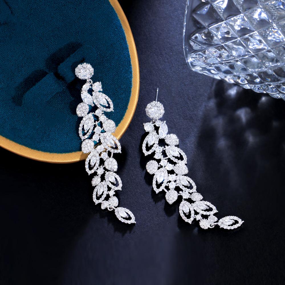 CMM сверкающий кубический цирконий, серебряный цвет, длинные свадебные серьги, ювелирные аксессуары