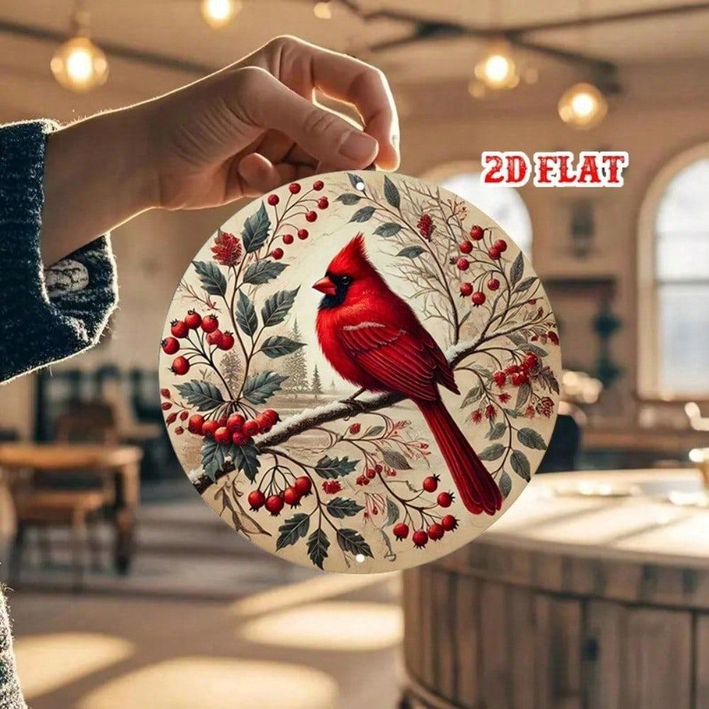 Винтажная металлическая жестяная табличка Зима 7,8x7,8 дюйма Рустикальный декор стен Птицы кардиналы Снежные ветки Немецкая цитата